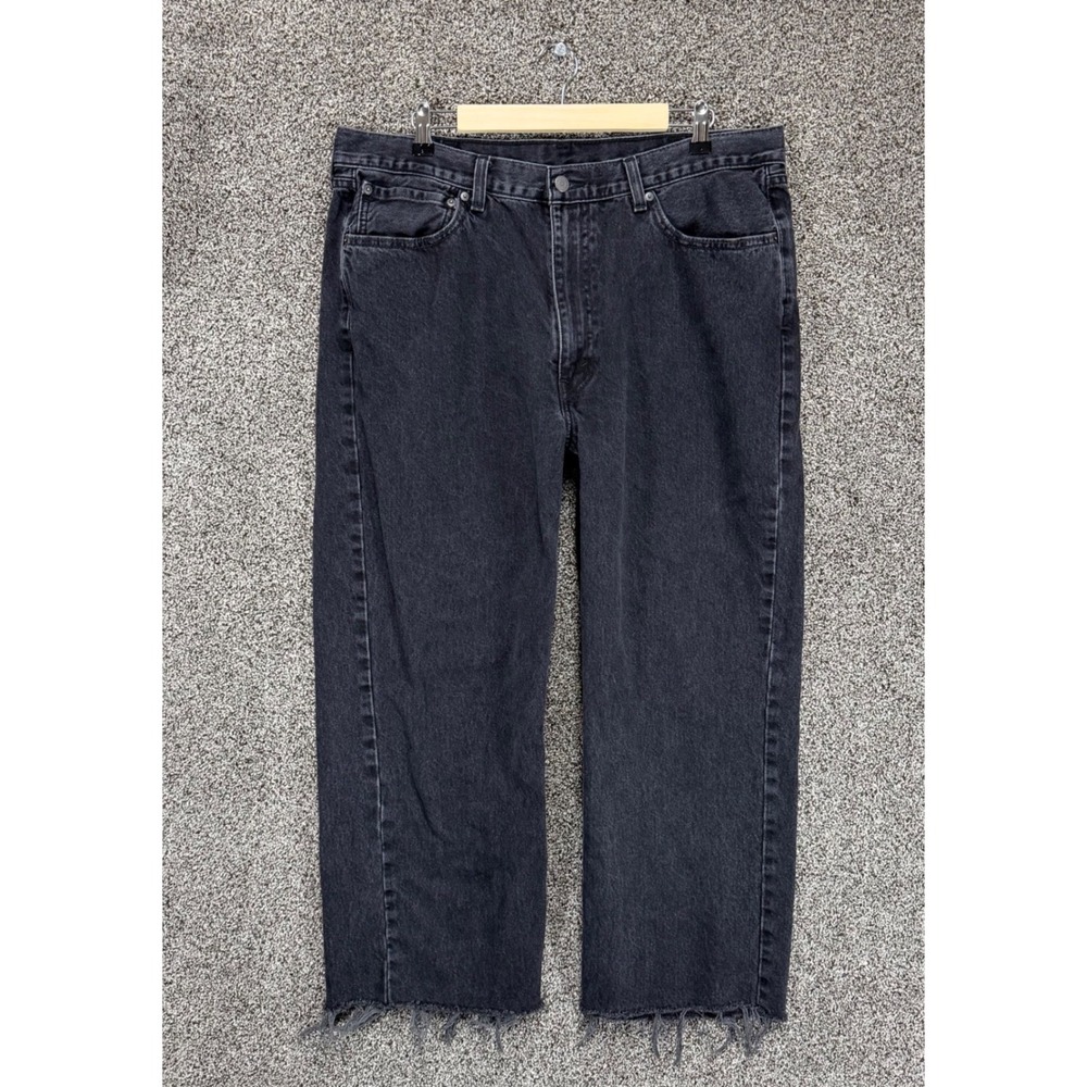 Levis 565 Jeans Mens 38/30 (Fits 38/26) Black Denim Wide Leg Loose Fit CUTOFFS
